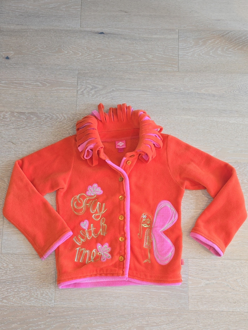 Oilily Girls Orange and Pink Butterfly Fleece Jacket